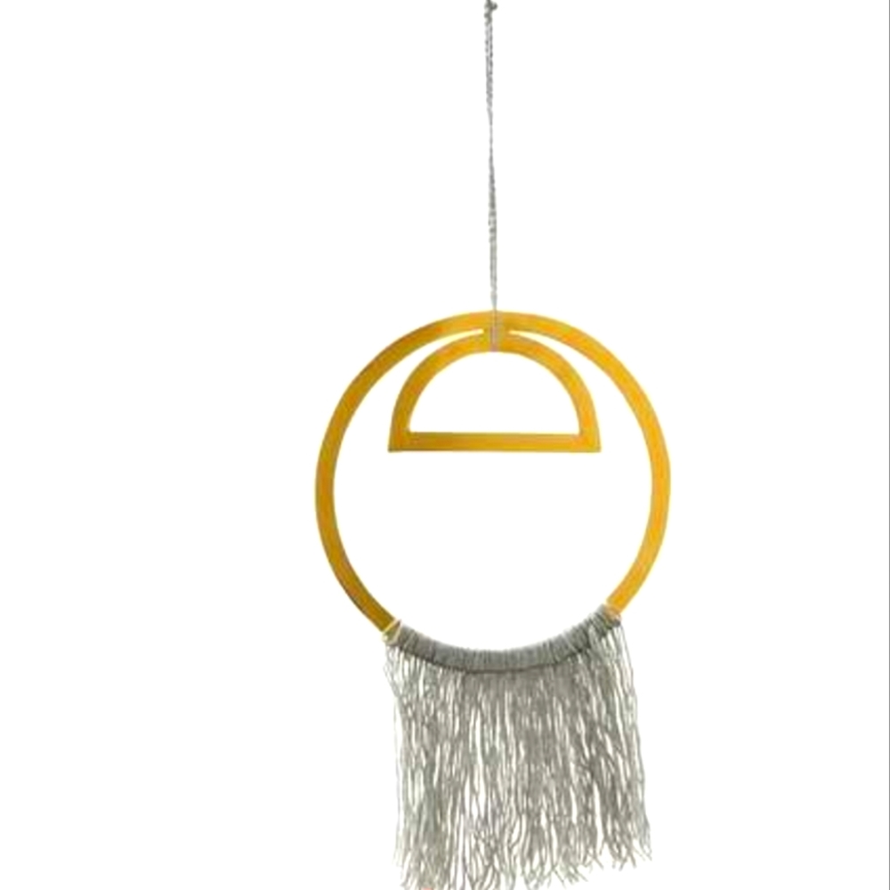 Main + Mesa  Metal Wall Hanging   Bohemian  Geometric Wall Art  Gray Fringe  NEW